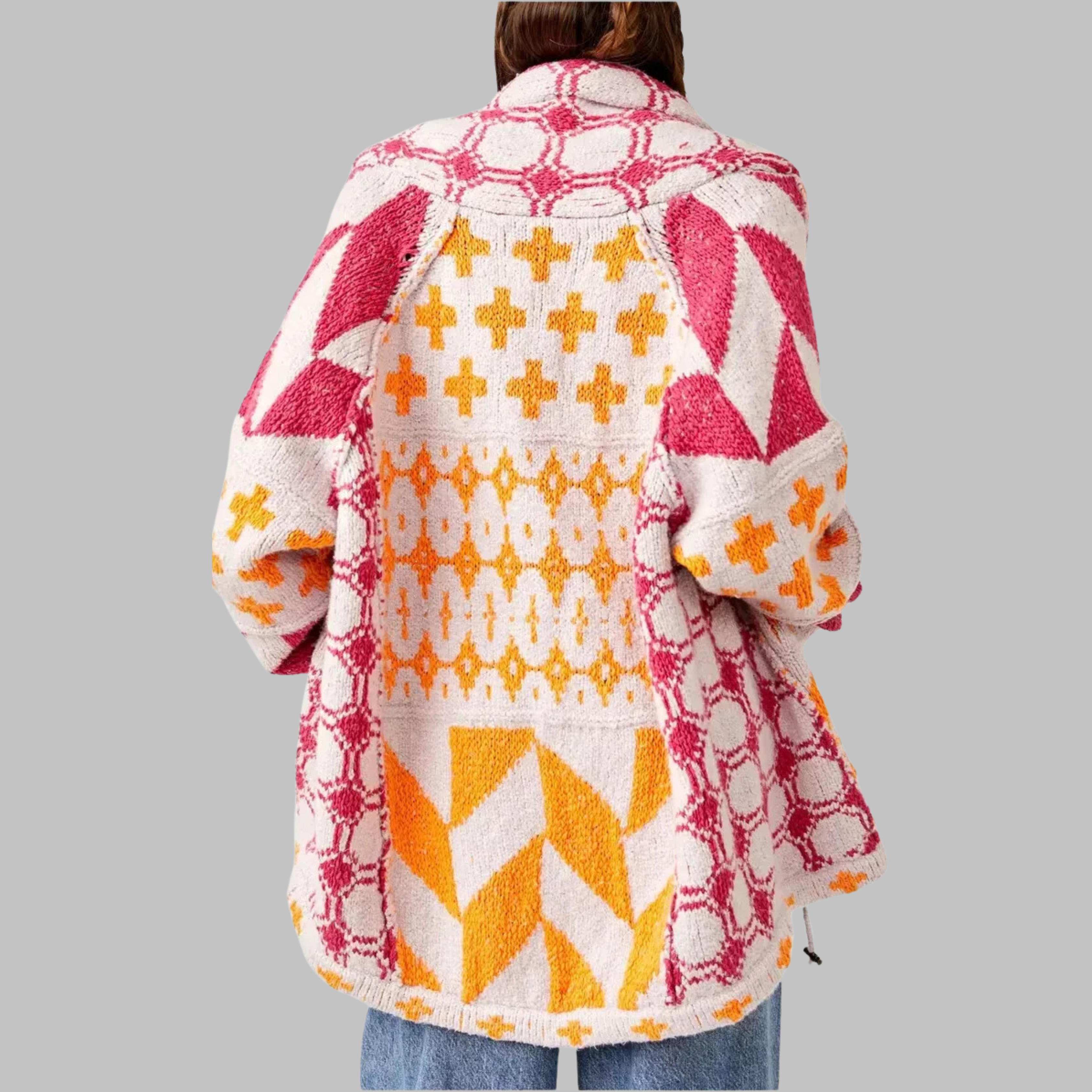 Geometric long women's cardigan - Bold and colourful