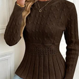 Elegant Ribbed Sweater with Peplum for Women – Thick Knit Round Neck