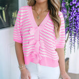 Soft and Original Short-Sleeve V-Neck Pullover with Bows