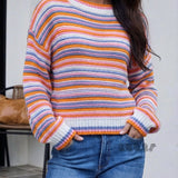 Women's Striped Crew Neck Knit Sweater – Relaxed Fit, Casual and Comfortable Style
