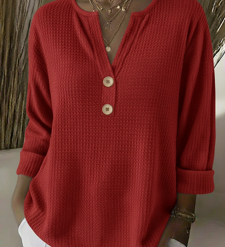 Lucia | Textured Henley T-Shirt with Buttons