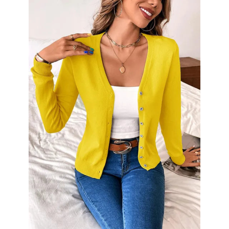Elegant fitted V-neck vest for women – Buttoned knits