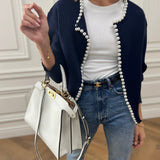 Knitted Cardigan for Women Adorned with Beads – Elegant Long-Sleeved Cotton Blend Knitwear