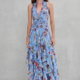 Belladina | Romantic Cascading Rose Maxi Dress with American Neckline