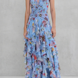 Belladina | Romantic Cascading Rose Maxi Dress with American Neckline