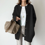 Elegant Long Buttoned Cardigan for Women – Comfortable Sweater with Round Neck