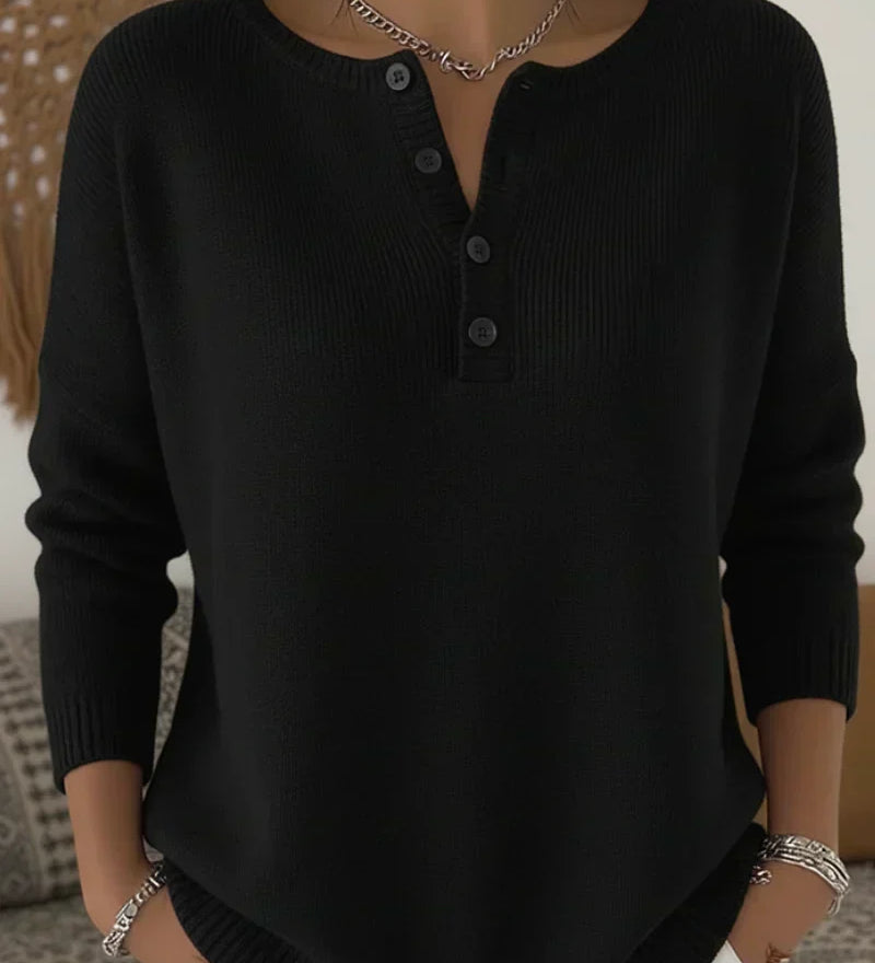Ernesta | Knit Sweater with Henley Buttons