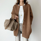 Elegant Long Buttoned Cardigan for Women – Comfortable Sweater with Round Neck
