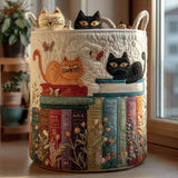 Cat and Books | Quilted Storage Basket