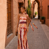 Long printed dress with strapless neckline