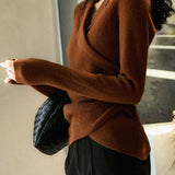 Peter Pan collar sweater for women – Asymmetrical fitted knitwear