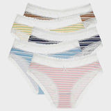 Cotton Seamless Printed Lace Stripe Briefs (5 Pack)