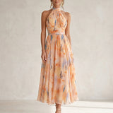 Halter Neck Dress with Watercolour Print