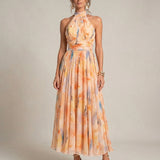 Halter Neck Dress with Watercolour Print