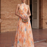 Halter Neck Dress with Watercolour Print