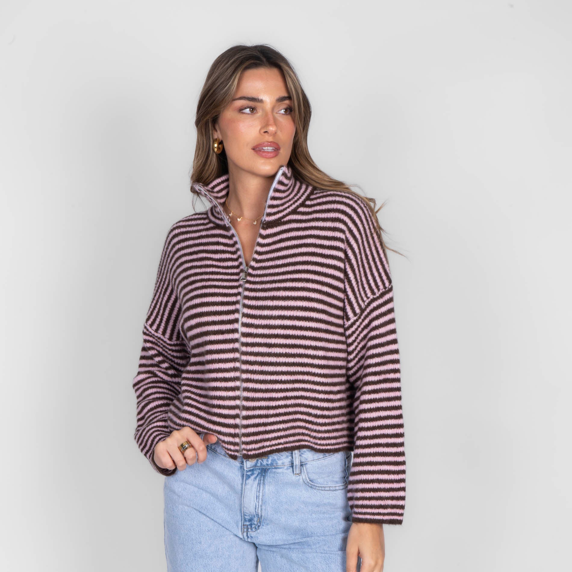 Striped Zip Cardigan