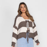 Striped V-Neck Tie Cardigan