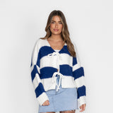 Striped V-Neck Tie Cardigan