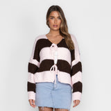 Striped V-Neck Tie Cardigan