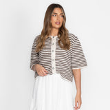 Short Sleeve Striped Knit Cardigan