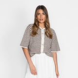 Short Sleeve Striped Knit Cardigan
