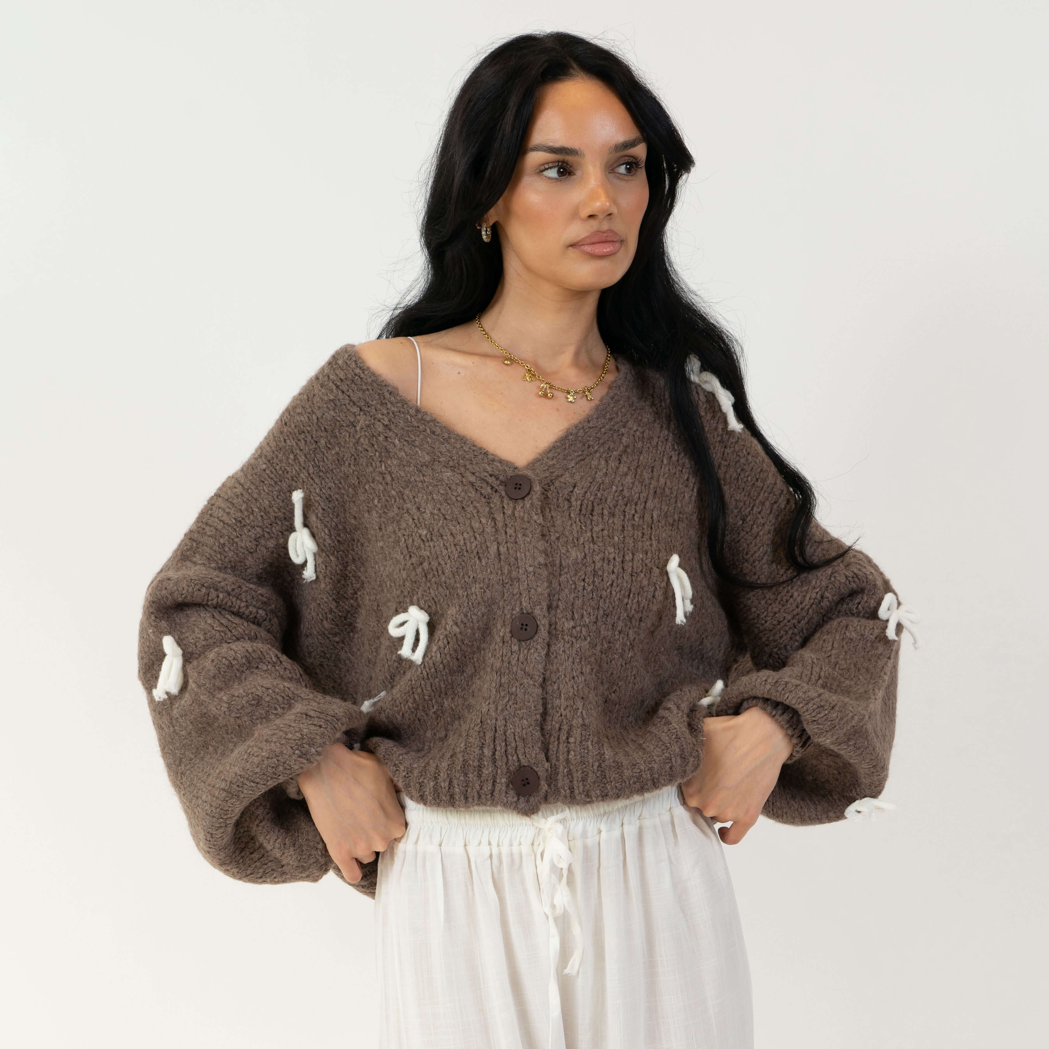 Oversized Mini Bow Cardigan
