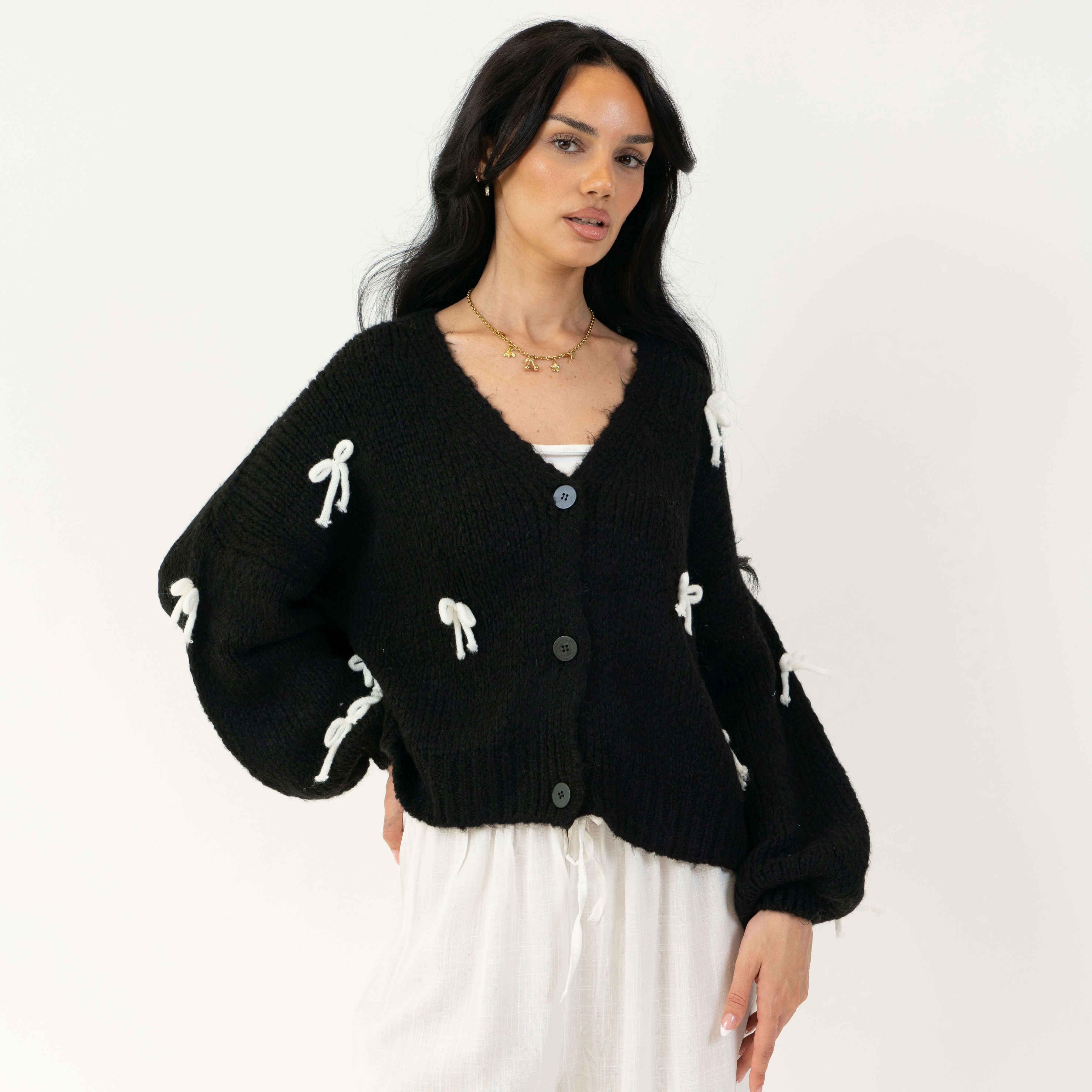 Oversized Mini Bow Cardigan
