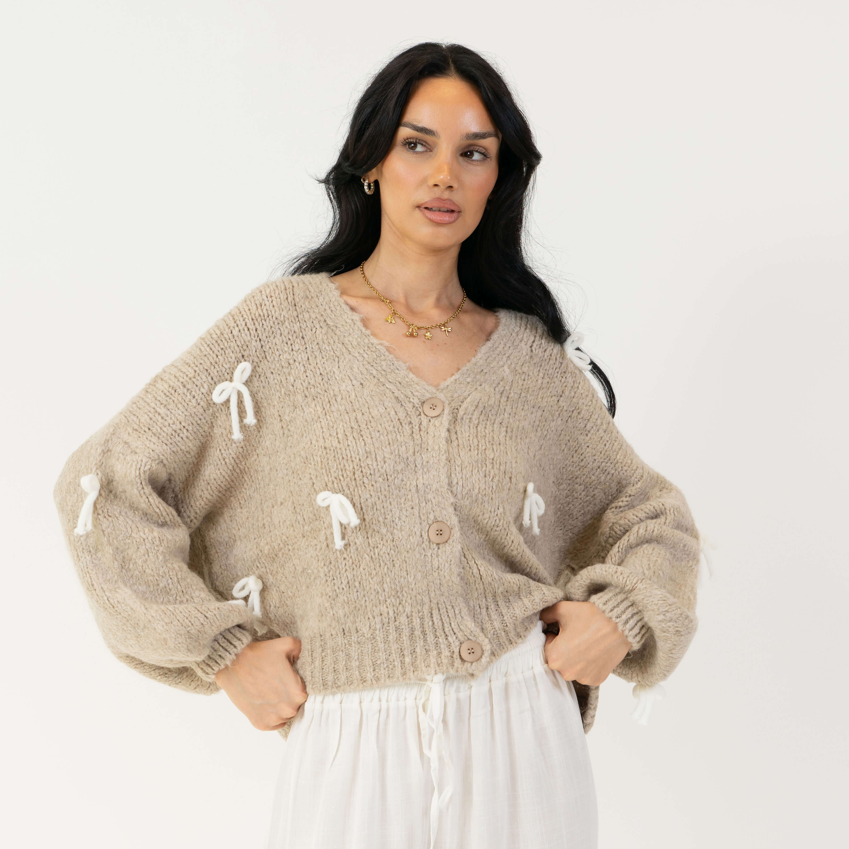 Oversized Mini Bow Cardigan