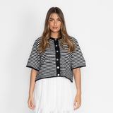 Short Sleeve Striped Knit Cardigan