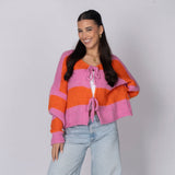 Striped V-Neck Tie Cardigan