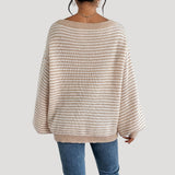 Elegant Women's Striped Sweater with Boat Neck – Loose Knit