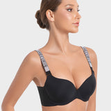 Deep V Push-Up Underwire Bra with Rhinestone Strap