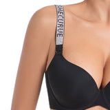 Deep V Push-Up Underwire Bra with Rhinestone Strap