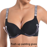 Deep V Push-Up Underwire Bra with Rhinestone Strap