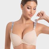 Deep V Push-Up Underwire Bra with Rhinestone Strap
