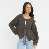 Bouclé Oversized Cardigan with Ties