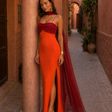 Two-tone draped long dress