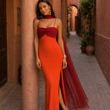 Two-tone draped long dress