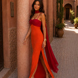 Two-tone draped long dress