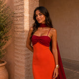 Two-tone draped long dress