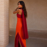 Two-tone draped long dress