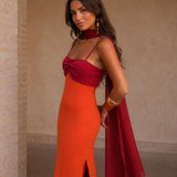 Two-tone draped long dress