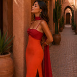 Two-tone draped long dress