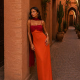 Two-tone draped long dress
