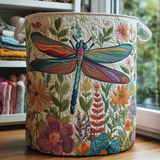 Dragonfly and Flowers | Quilted Storage Basket