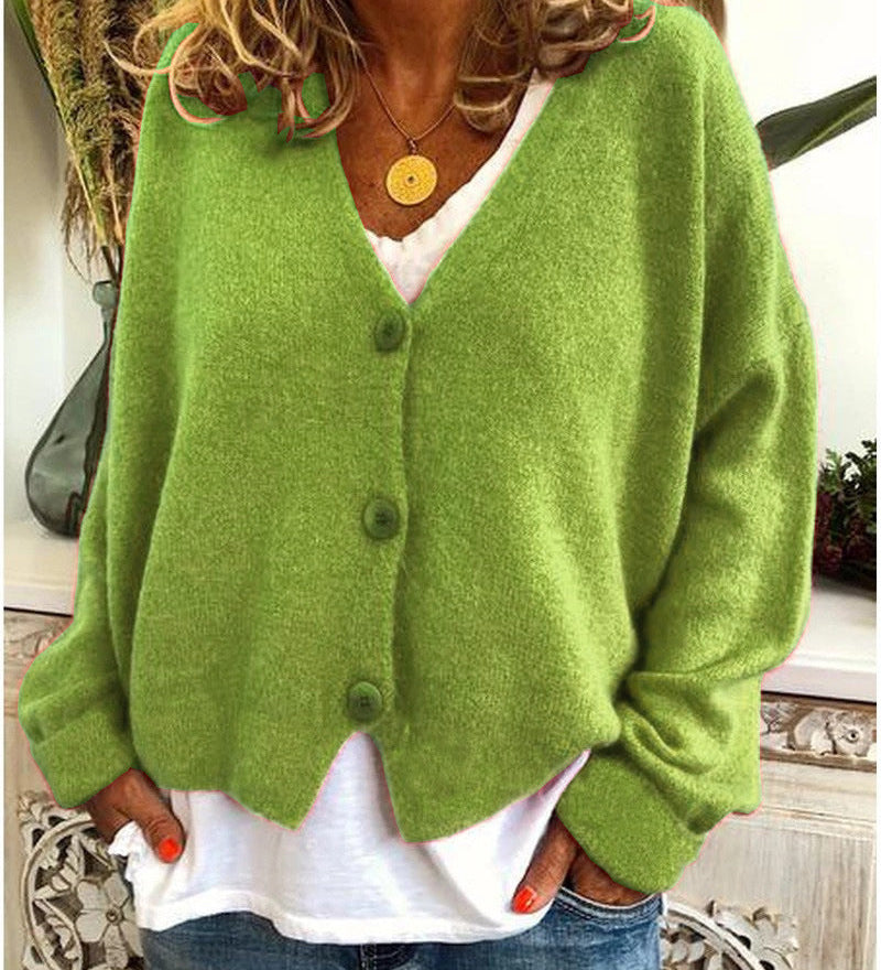Women's Knitted Buttoned Cardigan with Soft Elegant V-Neck