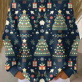 Ida | Christmas Jumper in Dark Blue with Fir Trees