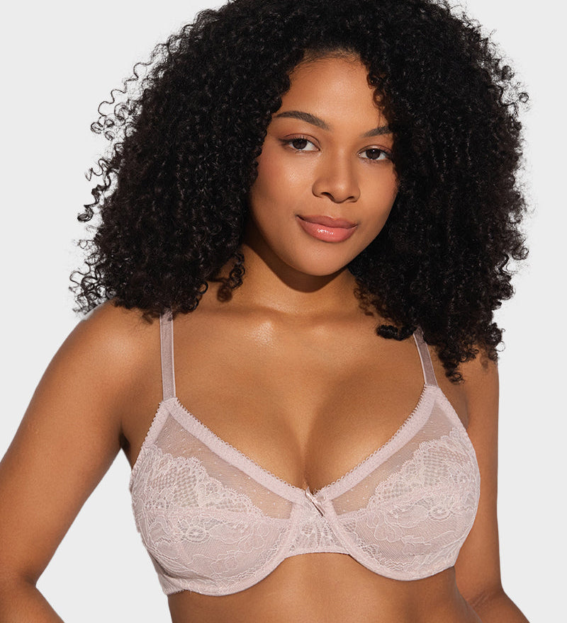 Full Coverage Lace Minimiser Bra - Petal