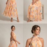 Halter Neck Dress with Watercolour Print
