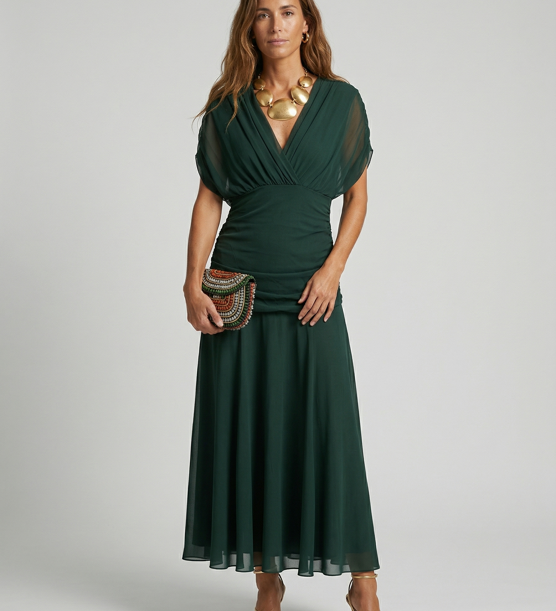Long dress with V-neck